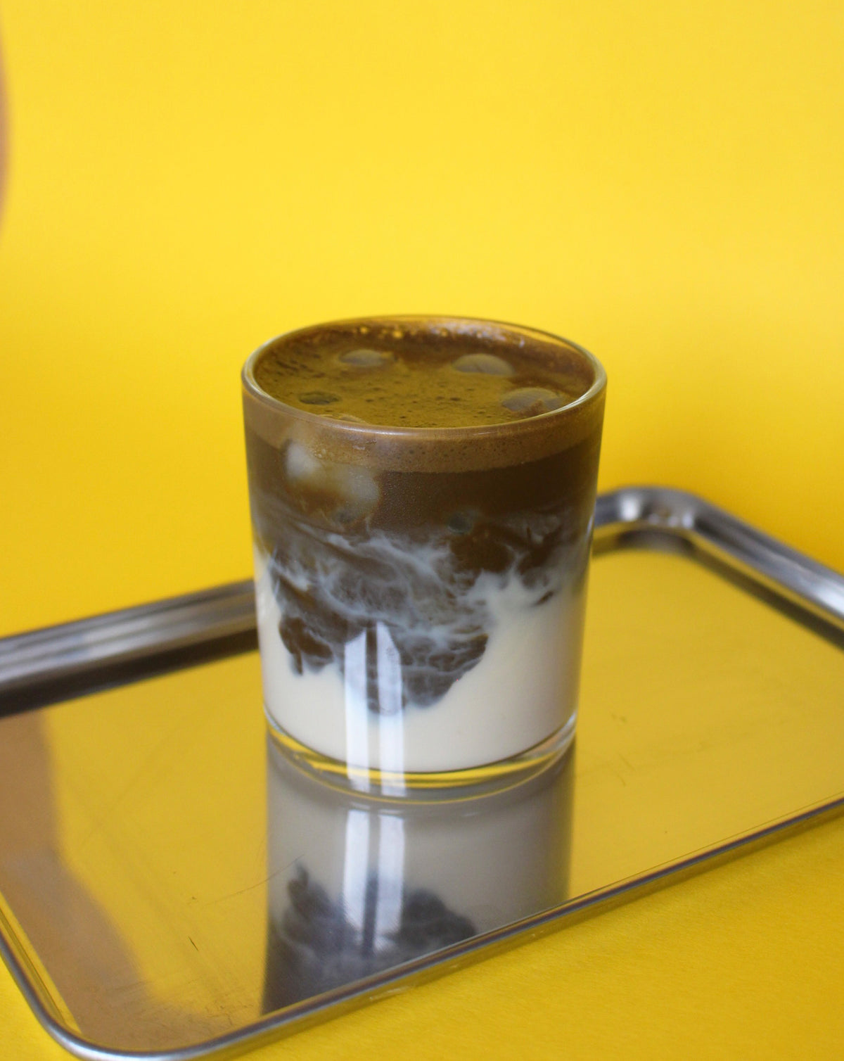 Hojicha latte in a glass