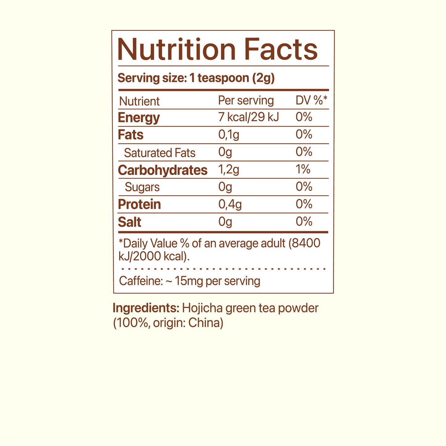 Hojicha ingredient and nutrition information
