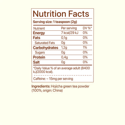 Hojicha ingredient and nutrition information