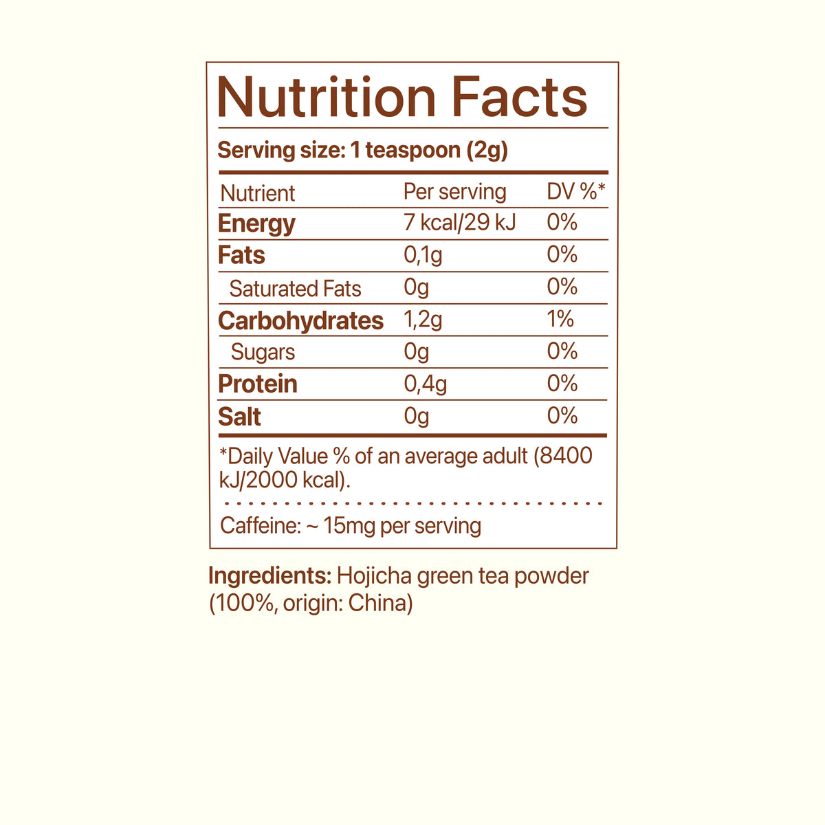 Soma Hojicha nutrition facts and ingredients